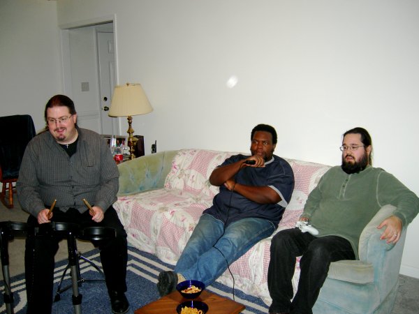 Chris, Shep, and Ben playing Rock Band