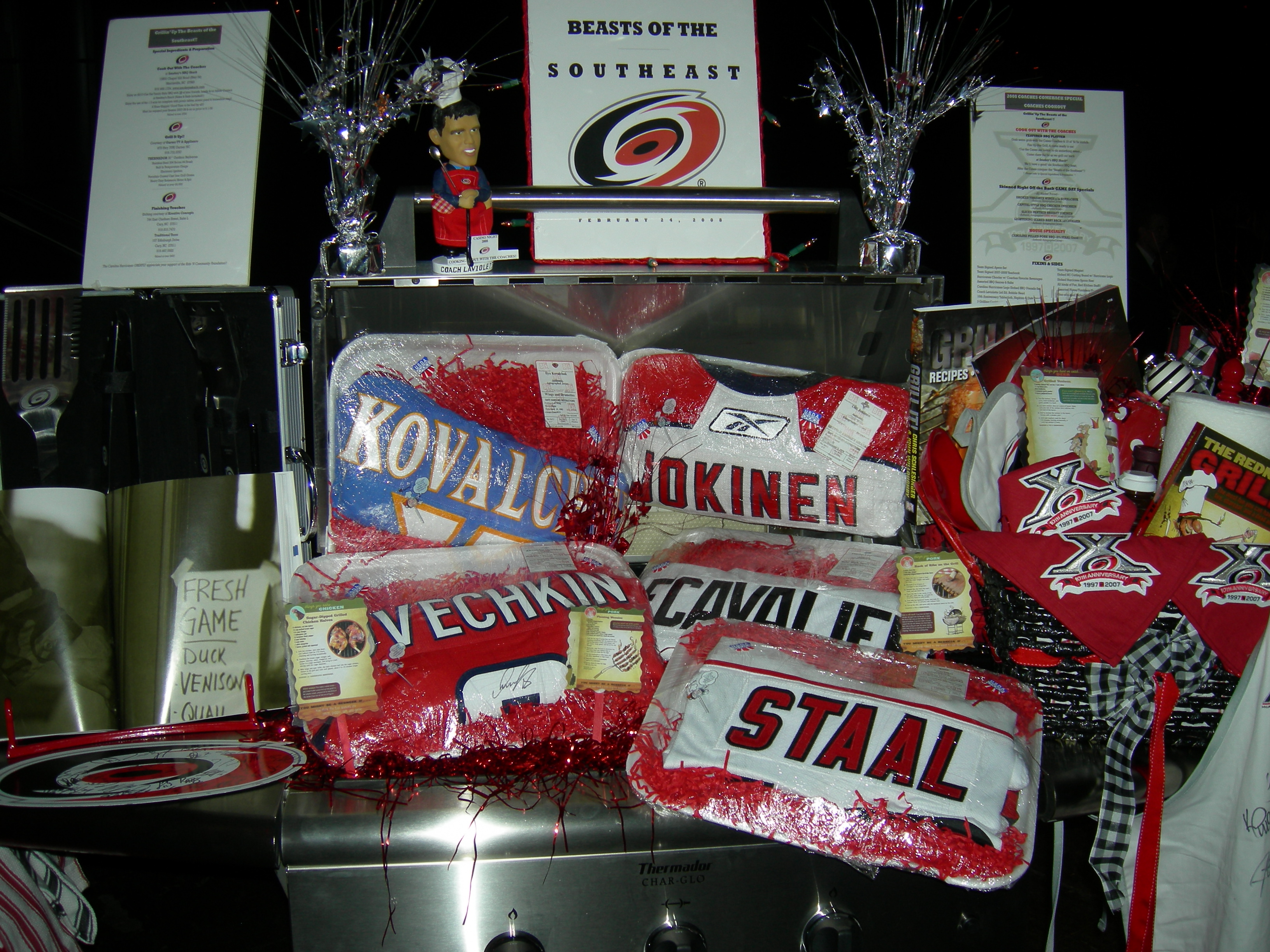 One of the prizes; a hurricanes grill, signed jerseys, and a BBQ with the coaching staff.  We didn't win it.  ;)