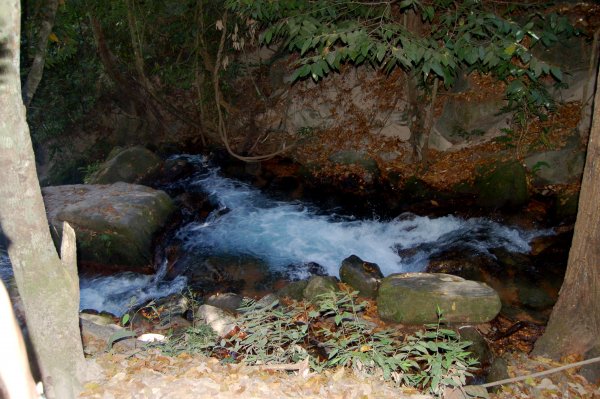 the rapids under the waterfall