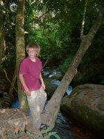 Matthew tried to figure out how to get to the big rock in the middle