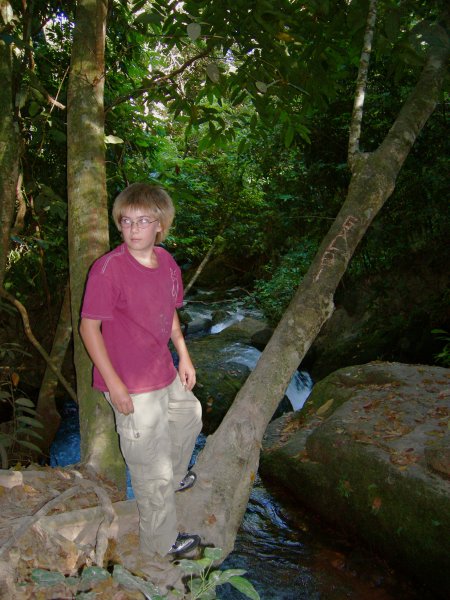 Matthew tried to figure out how to get to the big rock in the middle
