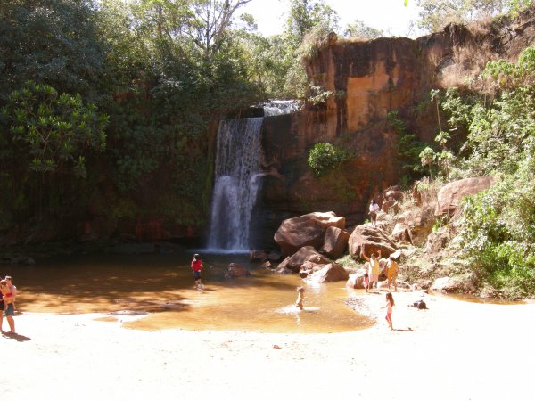 a number of families came to the lagoon to swim