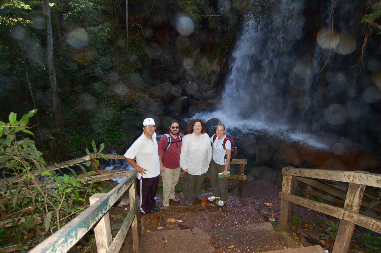 Vicente, Ben, Cynthia, and Ashton at the waterfall