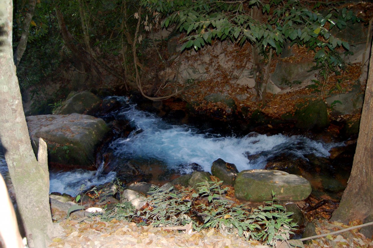 the rapids under the waterfall