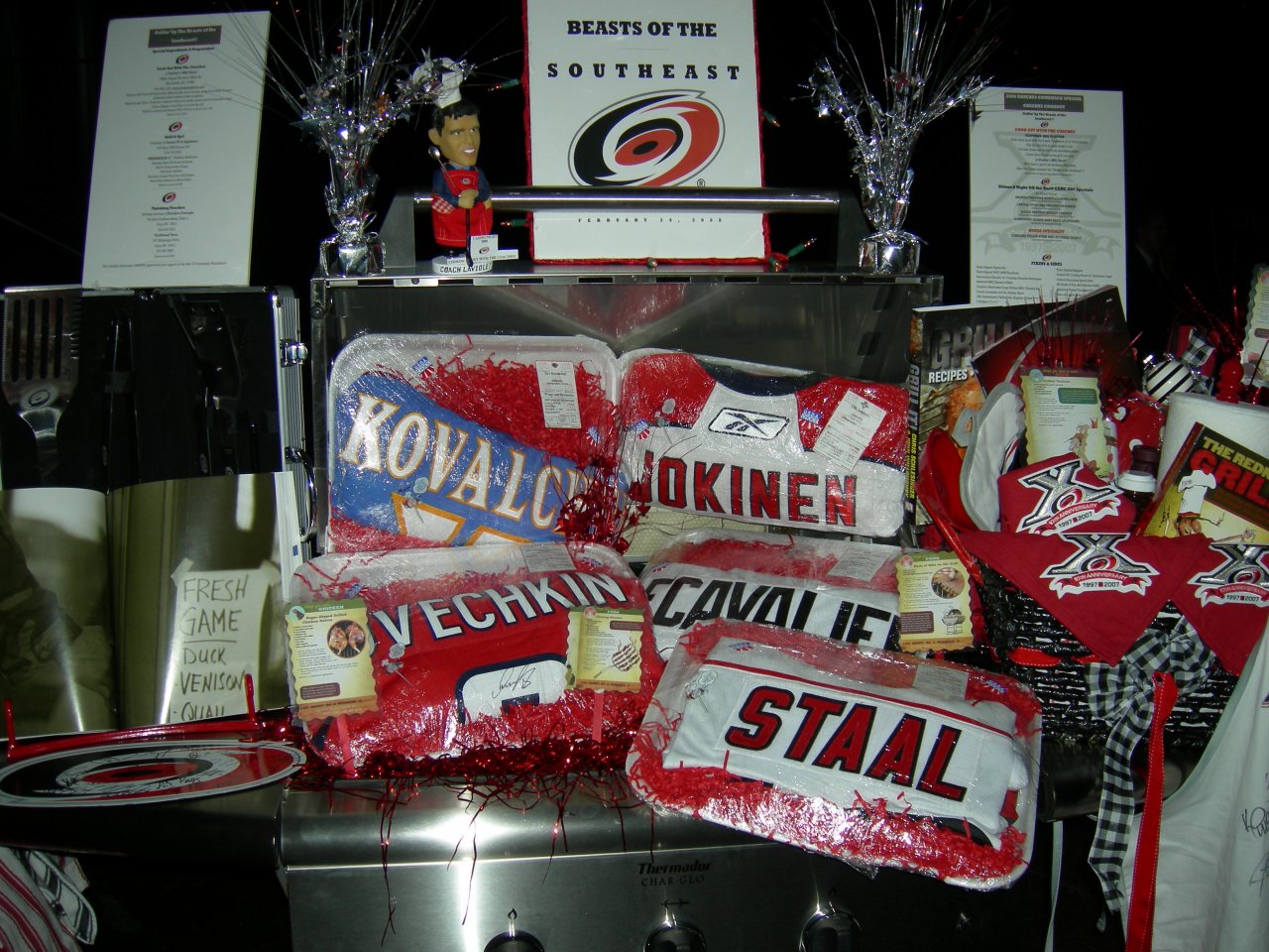One of the prizes; a hurricanes grill, signed jerseys, and a BBQ with the coaching staff.  We didn't win it.  ;)