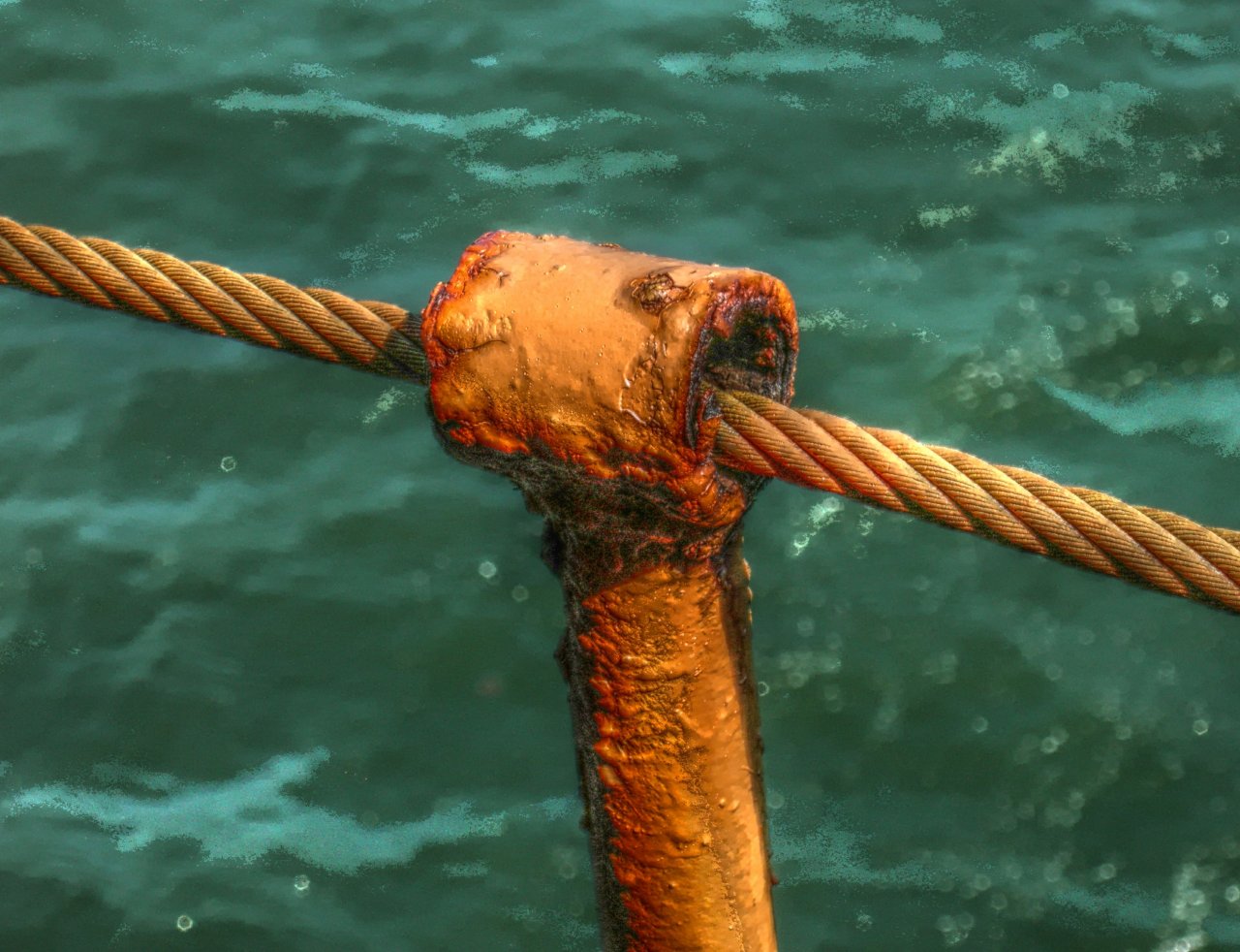 Boat railing on the Ellis Island ferry.