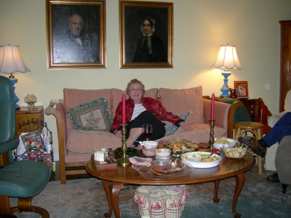 Grandma seated in front of the hors d'oeuvres