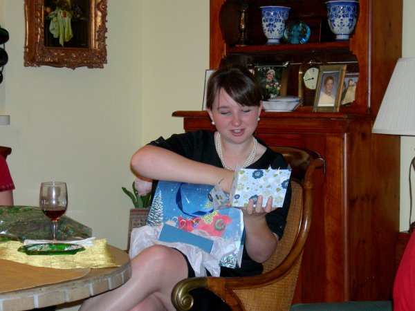 Meredith opening the craft box Cynthia made