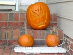 Strong Bad pumpkin in daylight (carved by Ben)