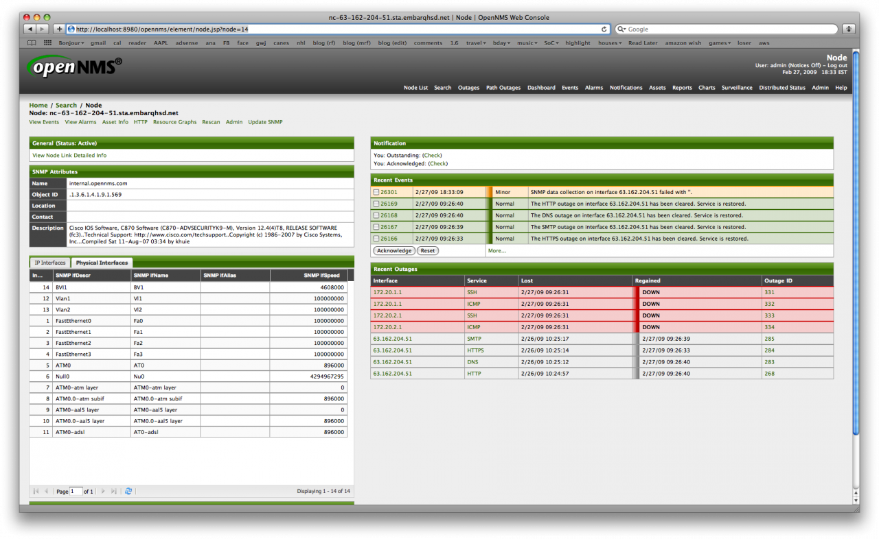OpenNMS 1.7.1 node page