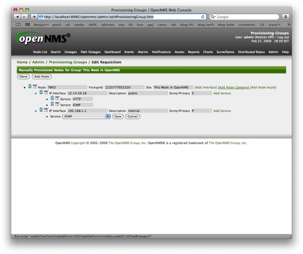OpenNMS 1.7.1 Provisioning Groups: Edit Requisition