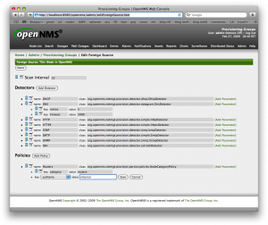 OpenNMS 1.7.1 Provisioning Groups: Edit Foreign Source