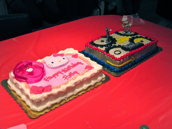 Hello Kitty cake with Transformers cake