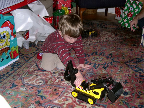 Cameron playing with his truck