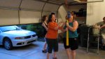Jen hitting the piñata