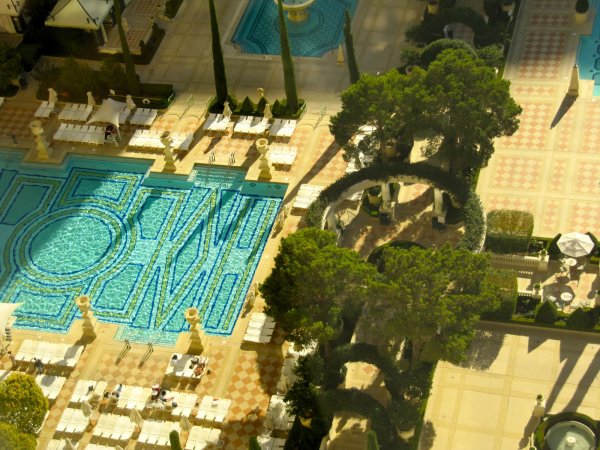 looking down at the swimming pools