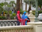 Spider-Man and Captain America loitering outside of the Bellagio