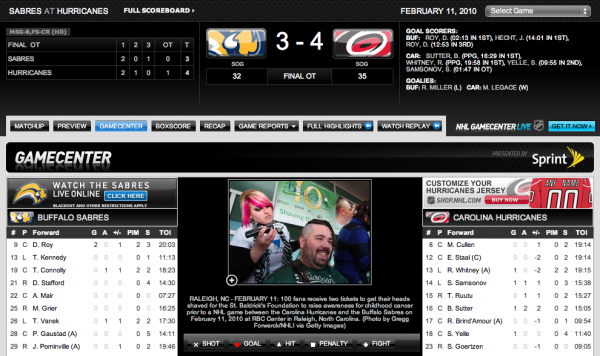 NHL GameCenter Summary