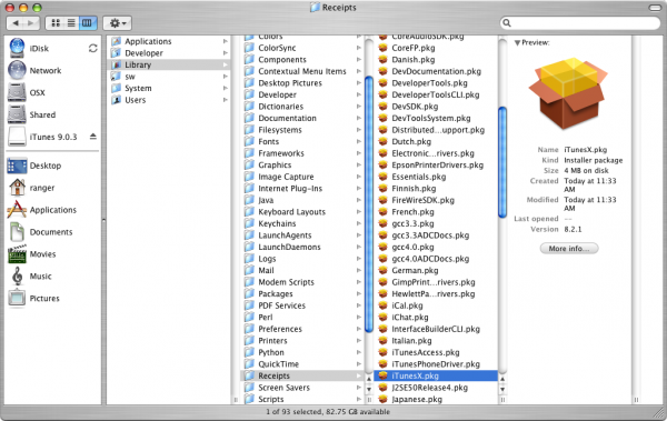 Removing the iTunes installation receipt