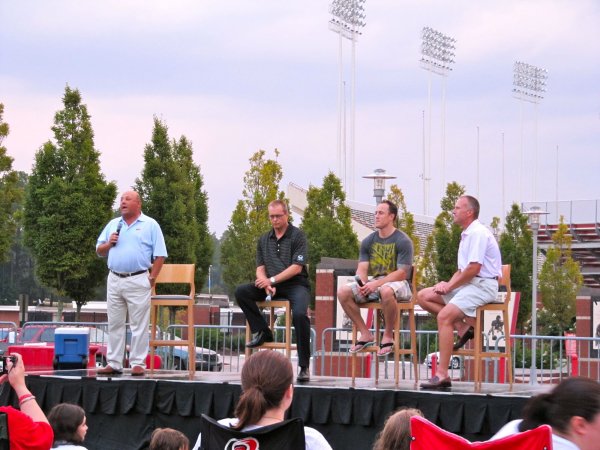 Chuck Kaiton, Paul Maurice, Joe Corvo, and Tom Barrasso