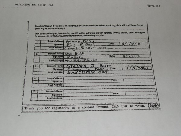 Historic Apple Developer Contest Form (of Doom)