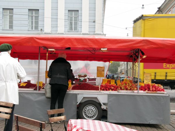 a fruit cart near the street
