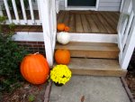 pumpkins and mums posing with our Sutter-signed Halloween puck