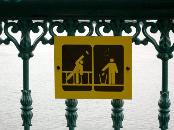 Quebec City - Apparently you can optionally throw trash over the railing, or in the can.
