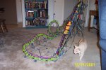 Look out!  There's a giant cat attacking the coaster!