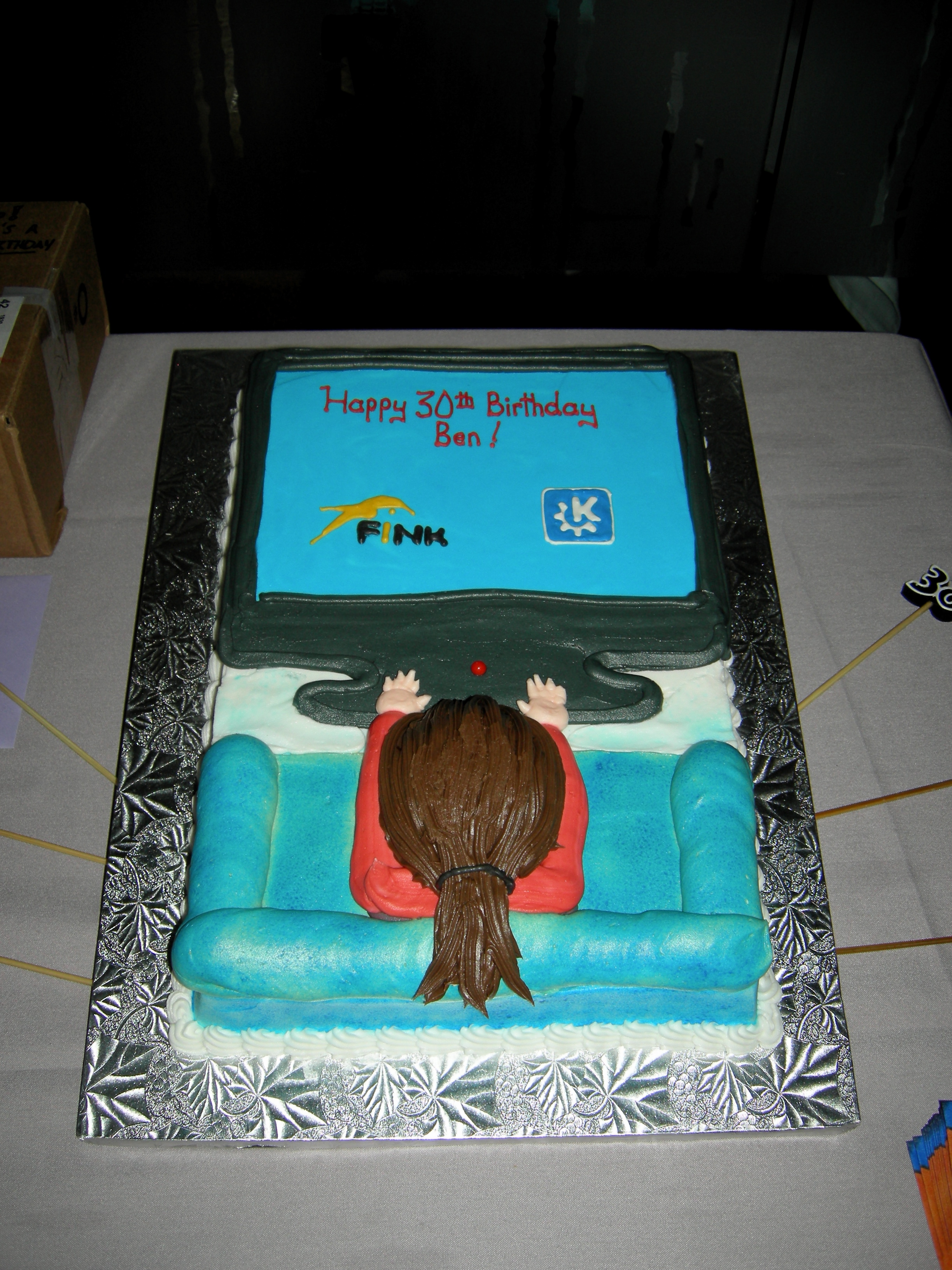 my cake -- it's me on the computer (working on Fink and KDE, of course)