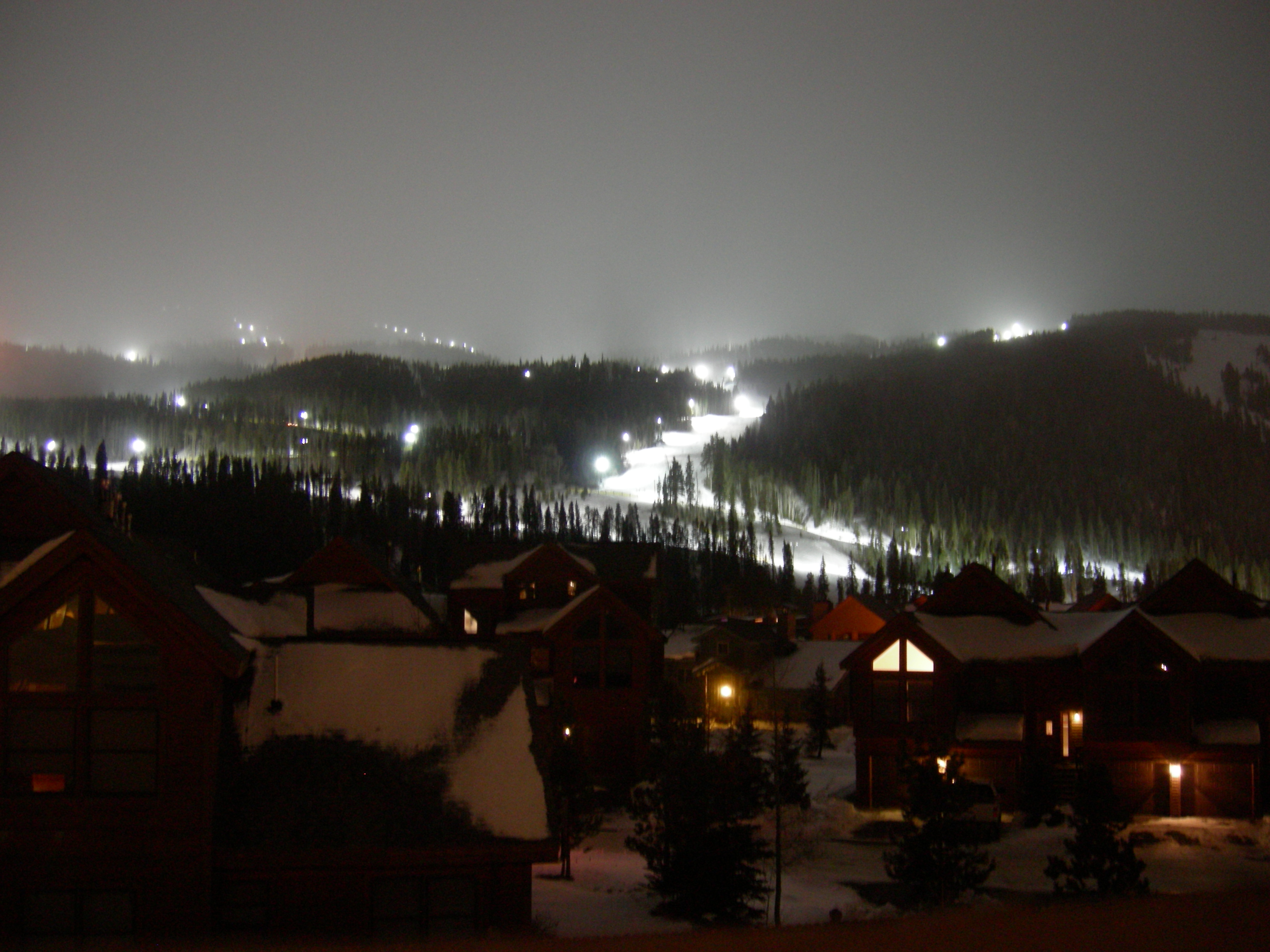 the view from our room up the slopes (at night)