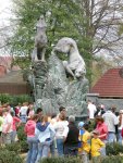 A closer shot of the wolf statue