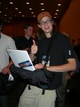 Ian with his impromptu laptop stand